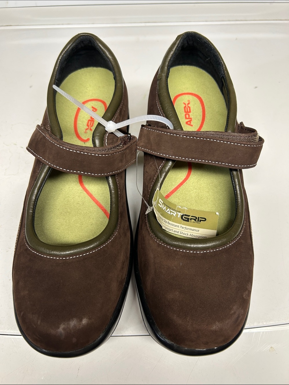 Apex Brown Suede Mary Jane Flats with Lime Insole size 8.5